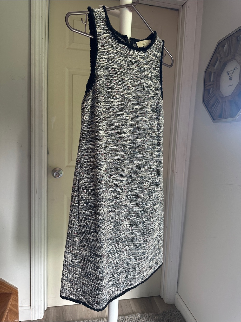 LOFT Sleeveless Tweed Shift Dress - Black & White